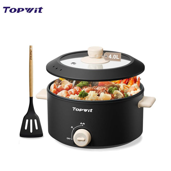 TOPWIT Hot Pot Electric, 4L Electric Pot with Non-Stick Coating, Dual Power Electric Cooker for Deep Frying, Steak, Pasta, Multi-Functional Large Capaity Shabu Shabu Pot for Party, Gathering, Black Lazy Pot Noodle